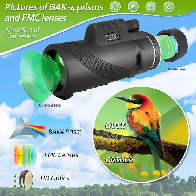 Alt view image 2 of 6 - 50x60 Monocular Telescope - Adult & Children Compact High-Definition Monocular with Smartphone Adapter Tripod for Outdoor Use