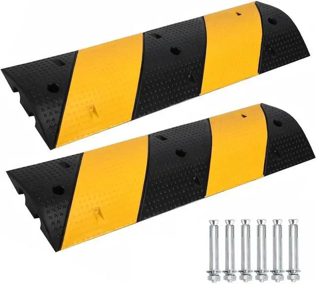Main image of 3.3 Ft Rubber Speed Bump 2 Pack, 25000 Lbs Capacity Heavy Duty Rubber Traffic Bumps, 39.6 Inch Cable Ramp Protector with 2 Channels, Driveway, Asphalt, Concrete & Gravel Road Safety Ramp