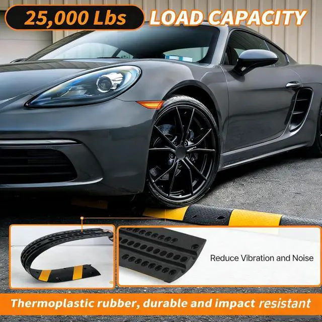 Alt view image 2 of 7 - 3.3 Ft Rubber Speed Bump 2 Pack, 25000 Lbs Capacity Heavy Duty Rubber Traffic Bumps, 39.6 Inch Cable Ramp Protector with 2 Channels, Driveway, Asphalt, Concrete & Gravel Road Safety Ramp