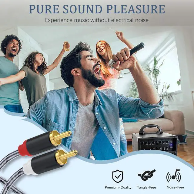 Alt view image 4 of 6 - RCA to RCA Audio Cable - 1 Male to 1 Male Stereo Audio Cable Converter (2-Pack) for Subwoofer, Home Theater, High-Fidelity Audio - Double Shielding (3.3ft)