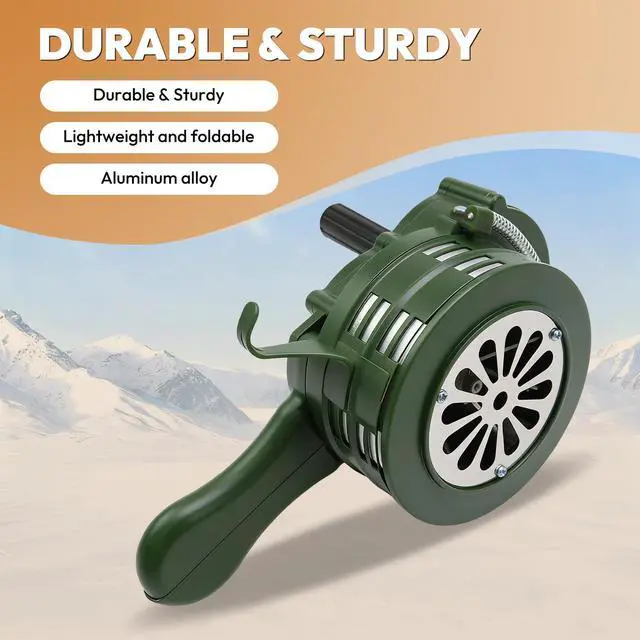 Alt view image 3 of 7 - Hand Crank Siren Horn,110 DB Loud Portable Handheld Air Raid Siren,Manual Emergency Alarm with Foldable Handle for Home,Self Protection,Green