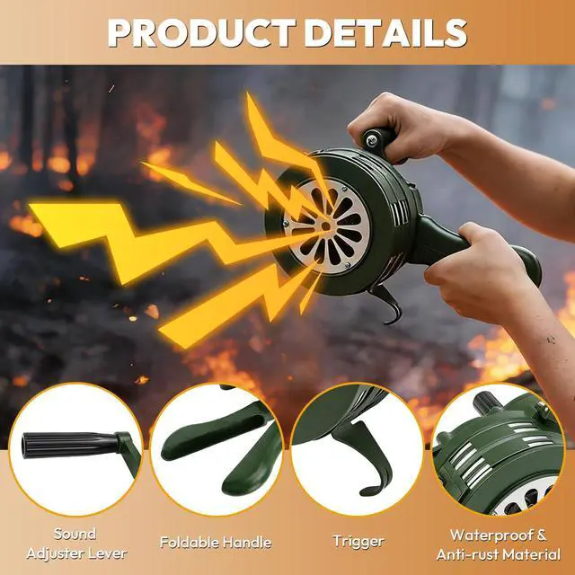 Alt view image 4 of 7 - Hand Crank Siren Horn,110 DB Loud Portable Handheld Air Raid Siren,Manual Emergency Alarm with Foldable Handle for Home,Self Protection,Green