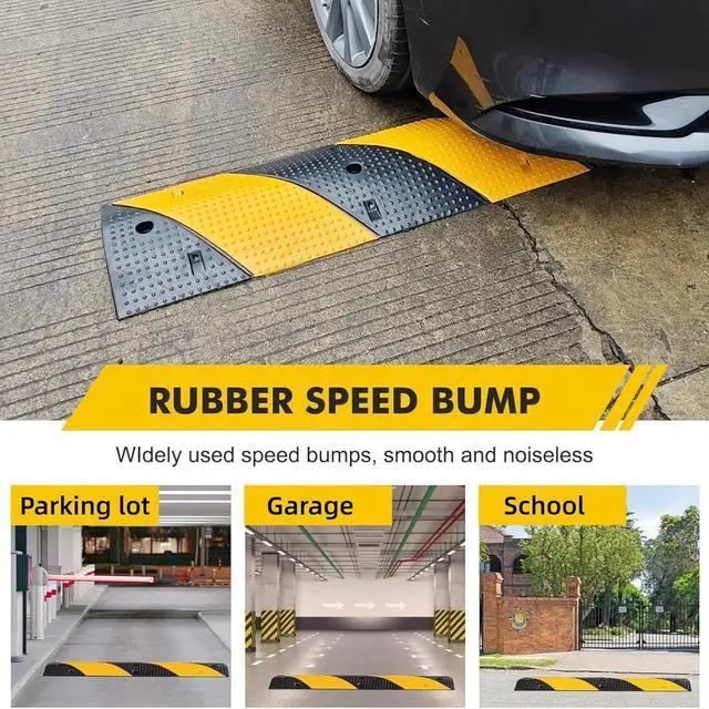 Alt view image 6 of 7 - 3.3 Ft Rubber Speed Bump 2 Pack, 25000 Lbs Capacity Heavy Duty Rubber Traffic Bumps, 39.6 Inch Cable Ramp Protector with 2 Channels, Driveway, Asphalt, Concrete & Gravel Road Safety Ramp