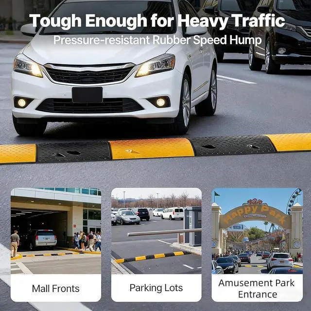 Alt view image 5 of 7 - 3.3 Ft Rubber Speed Bump 2 Pack, 25000 Lbs Capacity Heavy Duty Rubber Traffic Bumps, 39.6 Inch Cable Ramp Protector with 2 Channels, Driveway, Asphalt, Concrete & Gravel Road Safety Ramp