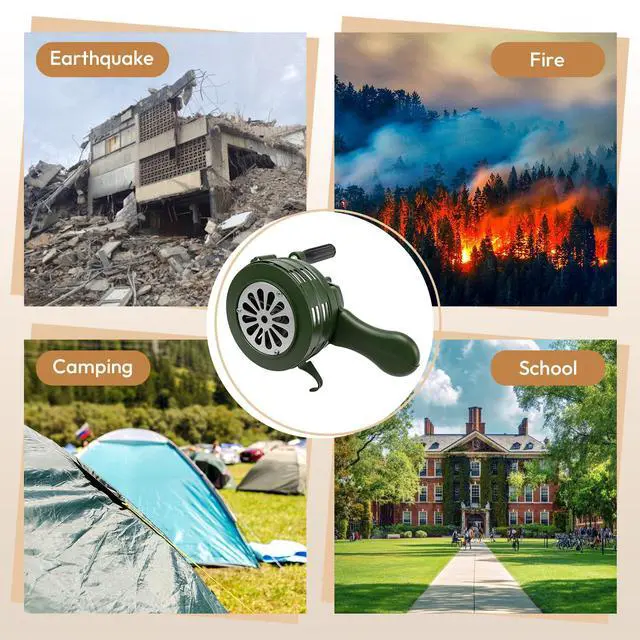 Alt view image 7 of 7 - Hand Crank Siren Horn,110 DB Loud Portable Handheld Air Raid Siren,Manual Emergency Alarm with Foldable Handle for Home,Self Protection,Green