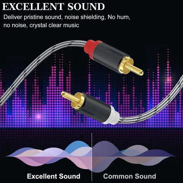 Alt view image 6 of 6 - RCA to RCA Audio Cable - 1 Male to 1 Male Stereo Audio Cable Converter (2-Pack) for Subwoofer, Home Theater, High-Fidelity Audio - Double Shielding (3.3ft)