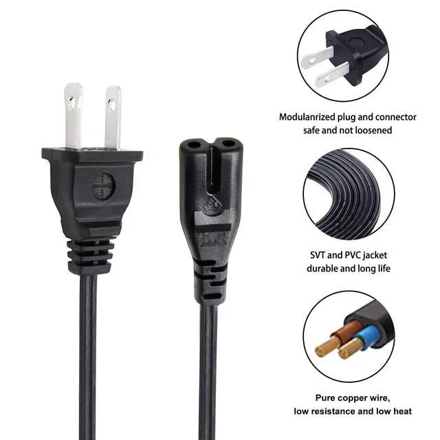 Alt view image 5 of 6 - Power Cord Replacement for TCL Roku Smart LED LCD HD TV Samsung UN32EH4000FXZA UN32EH4003FXZA UN32EH4000 UN32EH4003 2 Prong TV Power Cord 8ft AC Cable