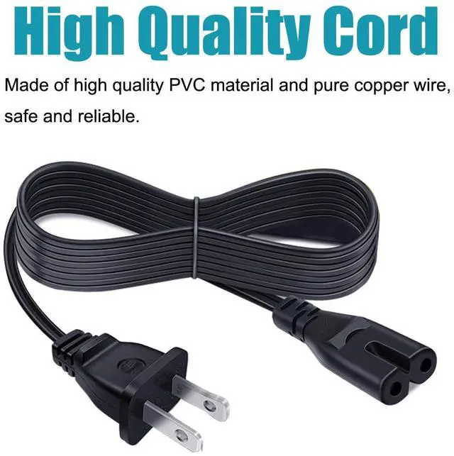 Alt view image 3 of 6 - Power Cord Replacement for TCL Roku Smart LED LCD HD TV Samsung UN32EH4000FXZA UN32EH4003FXZA UN32EH4000 UN32EH4003 2 Prong TV Power Cord 8ft AC Cable