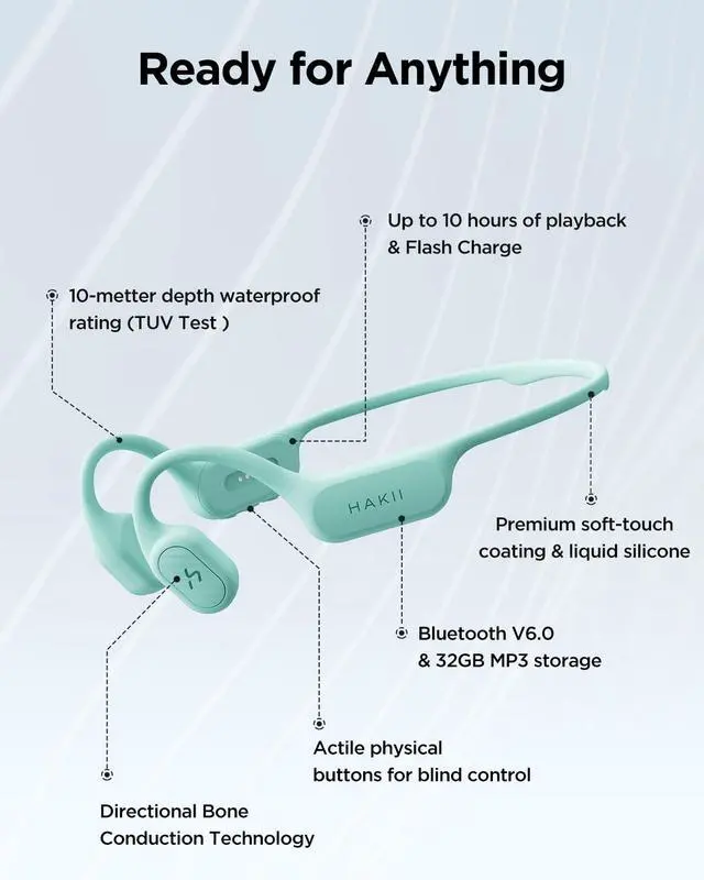 Alt view image 4 of 7 - Sole Bone Conduction Headphones, Open-Ear Bluetooth & MP3 Wireless Sport Headphones for Running & Workout, IP68 Swimming Headphones, 32GB, Long 10H Playtime