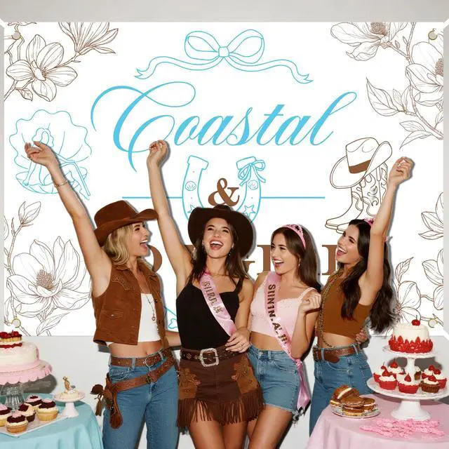 Alt view image 6 of 6 - Coastal & Cowgirl Backdrop Bachelorette Party Decorations Western Themed Bridal Shower Party Decorations
