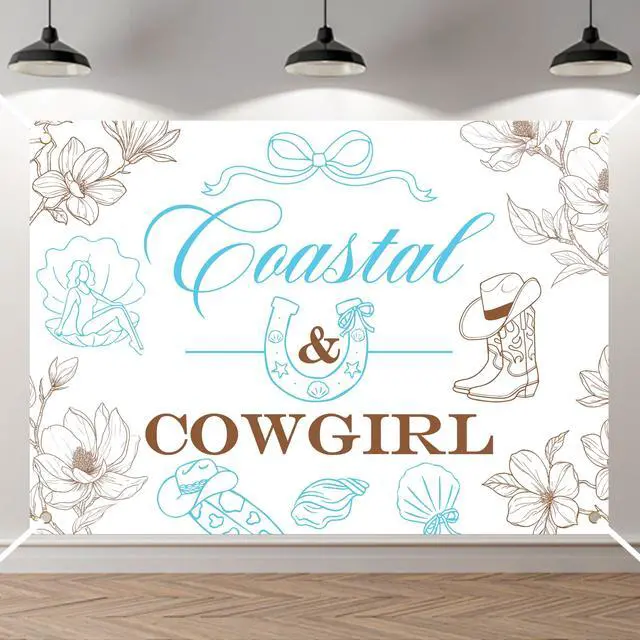 Main image of Coastal & Cowgirl Backdrop Bachelorette Party Decorations Western Themed Bridal Shower Party Decorations