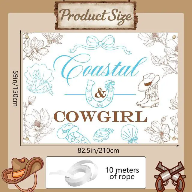 Alt view image 2 of 6 - Coastal & Cowgirl Backdrop Bachelorette Party Decorations Western Themed Bridal Shower Party Decorations
