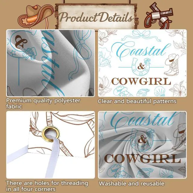 Alt view image 3 of 6 - Coastal & Cowgirl Backdrop Bachelorette Party Decorations Western Themed Bridal Shower Party Decorations
