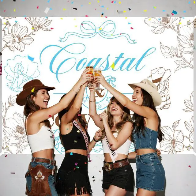 Alt view image 5 of 6 - Coastal & Cowgirl Backdrop Bachelorette Party Decorations Western Themed Bridal Shower Party Decorations