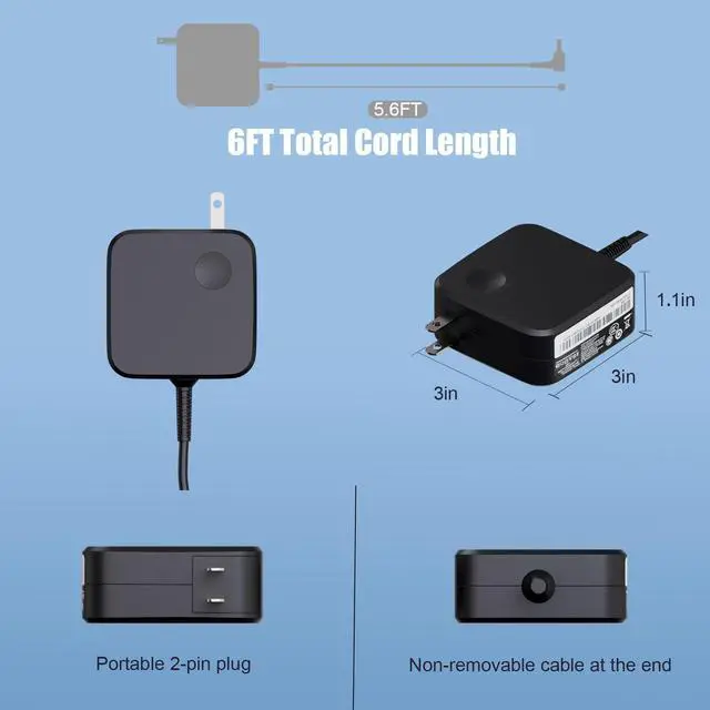 Alt view image 4 of 7 - 65W Round Tip Charger for Lenovo V14 V15 V17 G2 G4 G5 IRL ABP ADA Series | Adapter for Lenovo Ideapad 1 3 5 Slim 3 110 110s 310 320 330 330s s340 Yoga 710 720 510 520 330, Power Cord