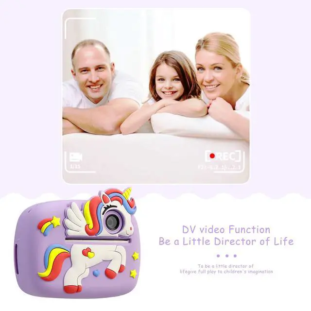 Alt view image 4 of 7 - Cute Instant Print Camera for Kids Perfect Birthday for Girls and Boys Age 3-12, Fun HD Digital Video Camera Toy with 32GB SD Card, Pink (Unicorn, Pink)