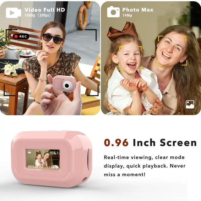 Alt view image 3 of 7 - Mini Keychain Camera with 14M 1080P FHD, Mini Pocket Digital Camera - 0.96" Tiny Portable Small Cameras, Video Recorder with 16GB Card, OTG for Travel Study Recording Vlog Night Shots (Pink)