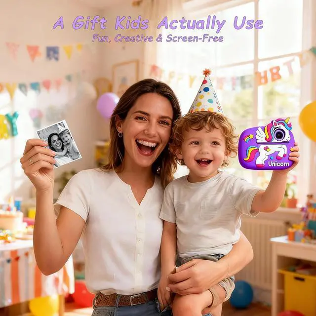 Alt view image 7 of 7 - Cute Instant Print Camera for Kids Perfect Birthday for Girls and Boys Age 3-12, Fun HD Digital Video Camera Toy with 32GB SD Card, Pink (Unicorn, Pink)