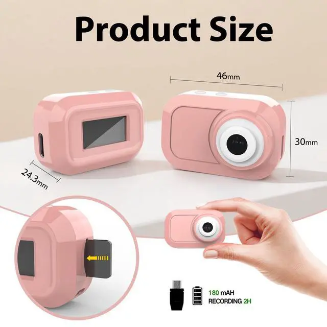 Alt view image 5 of 7 - Mini Keychain Camera with 14M 1080P FHD, Mini Pocket Digital Camera - 0.96" Tiny Portable Small Cameras, Video Recorder with 16GB Card, OTG for Travel Study Recording Vlog Night Shots (Pink)