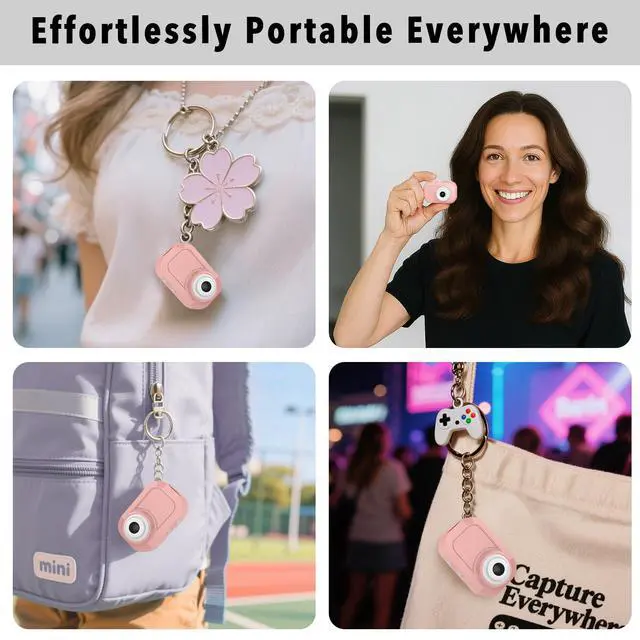Alt view image 4 of 7 - Mini Keychain Camera with 14M 1080P FHD, Mini Pocket Digital Camera - 0.96" Tiny Portable Small Cameras, Video Recorder with 16GB Card, OTG for Travel Study Recording Vlog Night Shots (Pink)