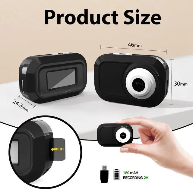 Alt view image 4 of 7 - Mini Keychain Camera with 14M 1080P FHD, Mini Pocket Digital Camera - 0.96" Tiny Portable Small Cameras, Video Recorder with 16GB Card, OTG for Travel Study Recording Vlog Night Shots (Black)