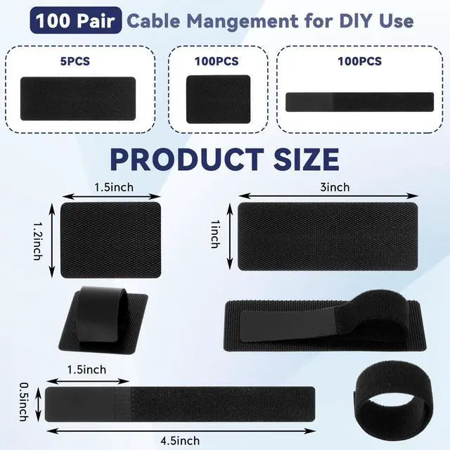 Alt view image 2 of 7 - 205 Pcs Hook and Loop Cable Ties Cable Straps Management Self Adhesive Under Desk up to 15 Cords Reusable Adjustable Wire Organizers for Cords Desk Home Office Desktop Wire Hider