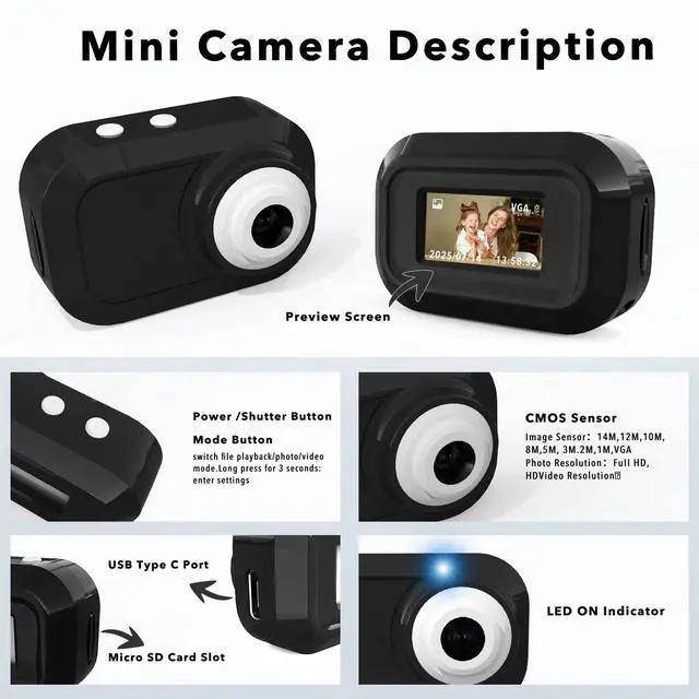 Alt view image 6 of 7 - Mini Keychain Camera with 14M 1080P FHD, Mini Pocket Digital Camera - 0.96" Tiny Portable Small Cameras, Video Recorder with 16GB Card, OTG for Travel Study Recording Vlog Night Shots (Black)