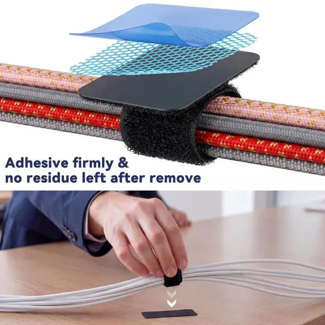 Alt view image 5 of 7 - 205 Pcs Hook and Loop Cable Ties Cable Straps Management Self Adhesive Under Desk up to 15 Cords Reusable Adjustable Wire Organizers for Cords Desk Home Office Desktop Wire Hider