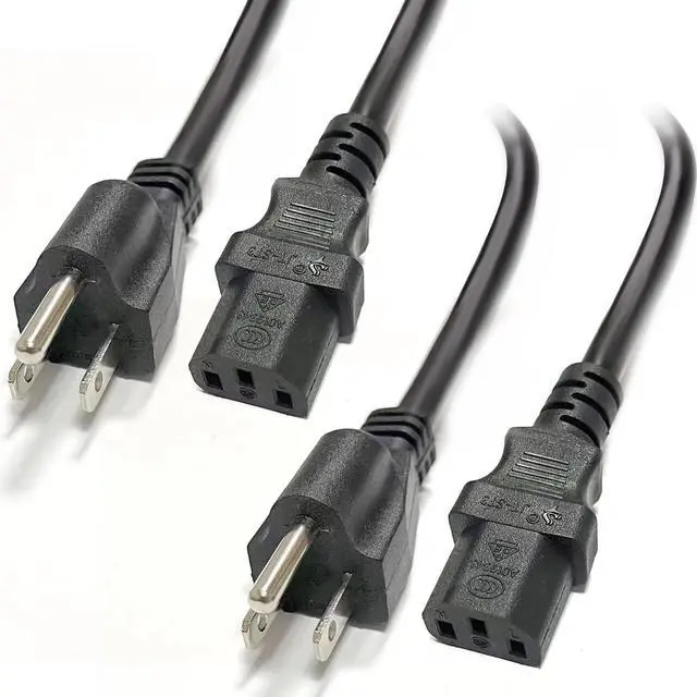 Main image of 0.5m 3 Prong AC Power Cord 2-Pack, 1.6 Feet 125 Volts 10 Amps | Power Cable for Electronics, Dekstop PC, TV, Computer, Printer, Radio, Monitor, Sceptre, Samsung, Dell, Panasonic, LG