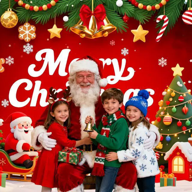Alt view image 5 of 5 - 8x6ft Merry Christmas Backdrop Large Christmas Party Decoration Banner Xmas Backdrops for Wall Photography Background Photo Props with 19.68ft Ribbon