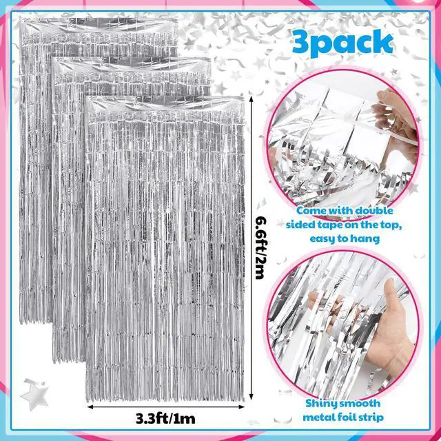 Alt view image 3 of 6 - 7 Pcs 1950s Party Decorations Retro Diner Backdrop Silver Fringe | Black White Checkered Floor, Sock Hop Rock Roll Theme, 50s Birthday Photo Booth Props, Music Dance Decor