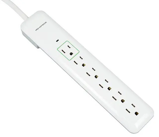 Main image of 6 Outlet Slim Surge Protector Power Strip - 540 Joules, With Power/Circuit Breaker Switch, 500 Volts Clamping Voltage, UL Rated Cord, 3 Feet, White