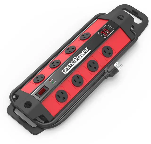 Main image of Metal Workshop Surge Protector Power Strip with 2 USB Ports - 8 Spaced Outlets, 500J Surge & Overload Protection, 4FT 14AWG Cord, Rugged Metal Housing, 125V/15A/1875W, Ideal for Indoor Workshop
