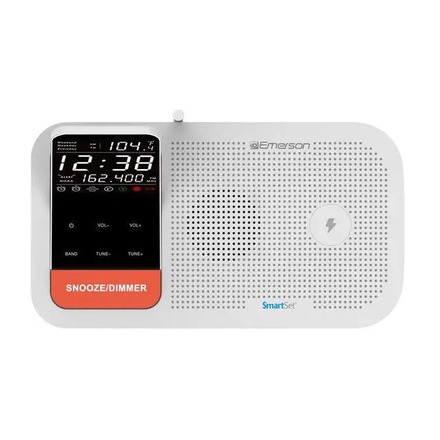 Alt view image 2 of 7 - WBS12 NOAA Weather Band Clock Radio with Hurricane Alerts, SmartSet & Battery Backup, 15W Wireless Charging, USB-C & USB-A, Dual Alarm, Temp Sensor, 0.6 LCD