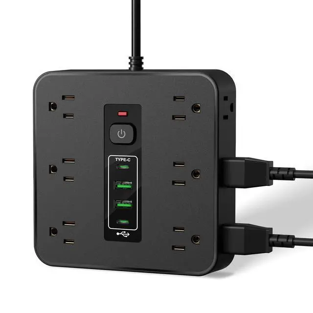 Alt view image 5 of 5 - 16-in-1 Surge Protector Power Strip with 16 AC Outlets, 3 USB & 2 Type-C Ports, for Home Office Dorm Travel (Black)