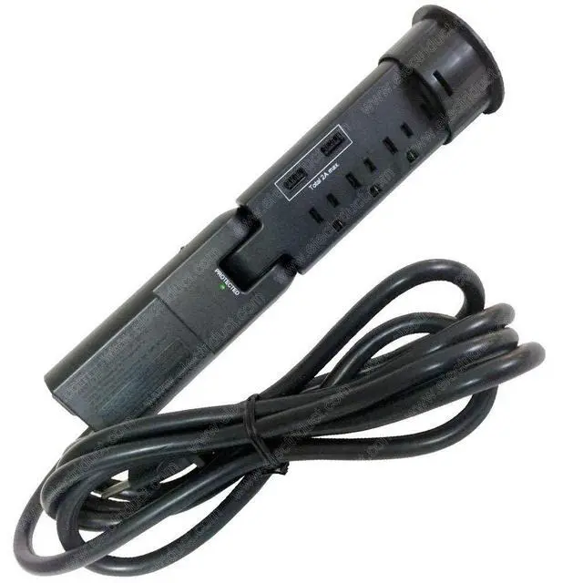 Alt view image 2 of 3 - Desktop Pull-Up PowerTap Grommet with Surge Protector and USB Charger 2.4 Amp (Black)