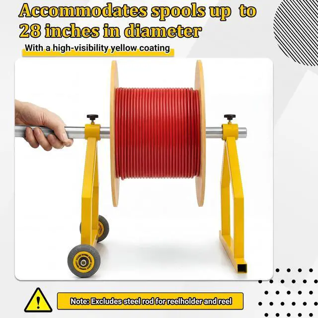 Alt view image 3 of 6 - Wire Spool Rack Portable Cable Caddy with Wheels for Efficient Cable Management, Steel Fully Welded Wire Rack Dispenser for up to 28" Diameter Spools, Orange