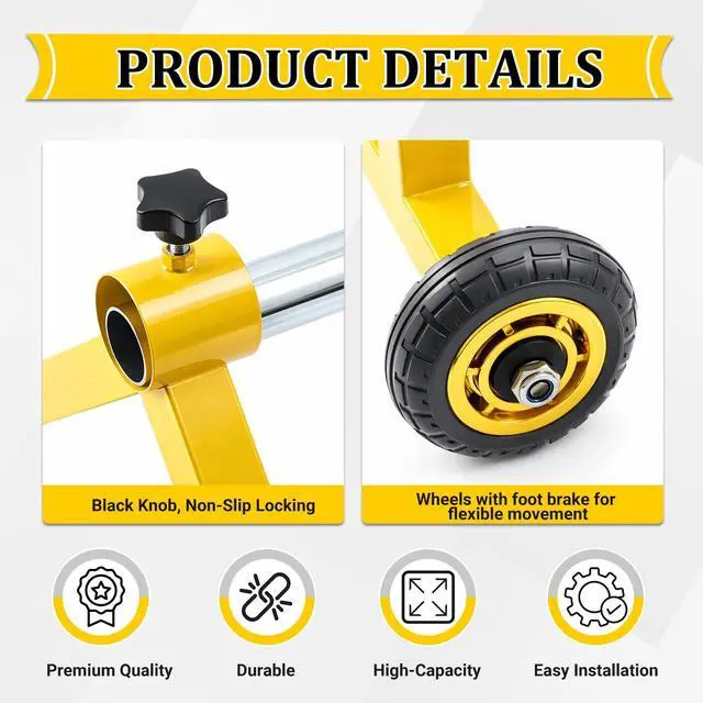 Alt view image 4 of 6 - Wire Spool Rack Portable Cable Caddy with Wheels for Efficient Cable Management, Steel Fully Welded Wire Rack Dispenser for up to 28" Diameter Spools, Orange