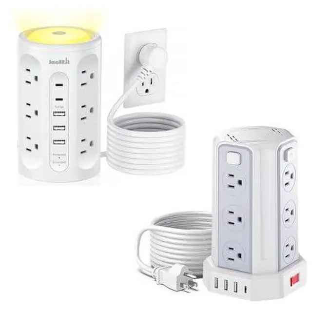 Main image of Surge Protector Power Strip Tower with 5 USB Ports and Night Light