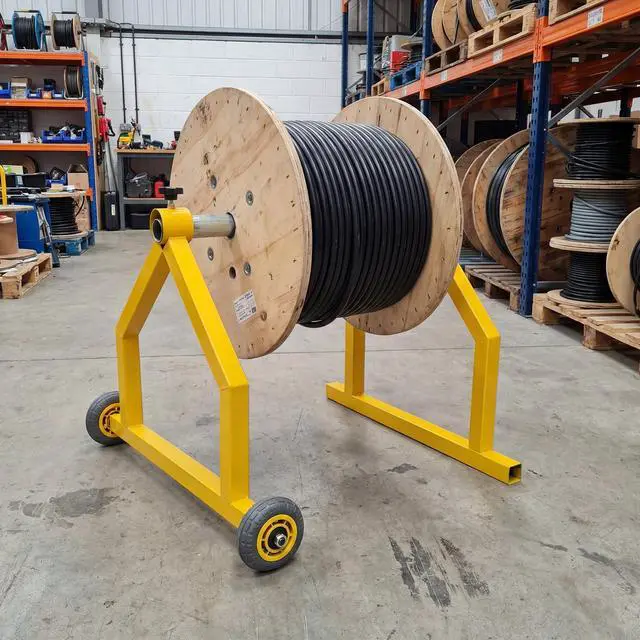 Alt view image 6 of 6 - Wire Spool Rack Portable Cable Caddy with Wheels for Efficient Cable Management, Steel Fully Welded Wire Rack Dispenser for up to 28" Diameter Spools, Orange