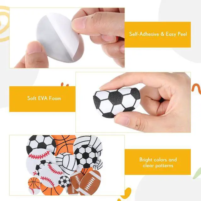 Alt view image 3 of 6 - 1000 Pcs Foam Sports Stickers Self-Adhesive 100 Days Party Favor Foam Stickers Bulk Including Soccer Basketball Baseball Volleyball Football Sports Party Favors for Arts Crafts Decor Supply