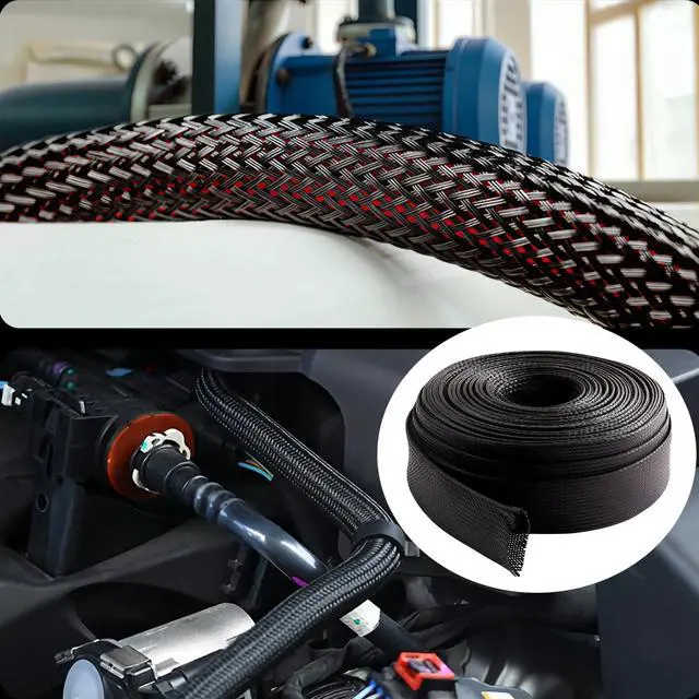 Alt view image 6 of 7 - 32.8 ft Nylon Hydraulic Hose Protector Sleeve Flame-Retardant, Tig Torch Cable Cover, Black Protective Cover Hose Sheath, Flexible Cutting Sheath Sleeve Management Wrap for Cord Tig (1.5 Inch Id)