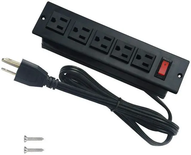 Main image of Desk Outlets Recessed Power Strip Without USB Ports Mountable Power Strip Under Desk Power Charging Station with 5AC Outlets Black