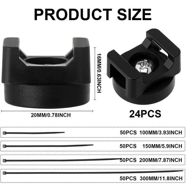 Alt view image 2 of 6 - 224 Pieces Magnetic Cable Zip Tie Mounts Base with 4/6/8/12 inch Cable Zip Ties 22 mm Black Multipurpose Magnetic Holder for Wire Management Bases Wire Clips