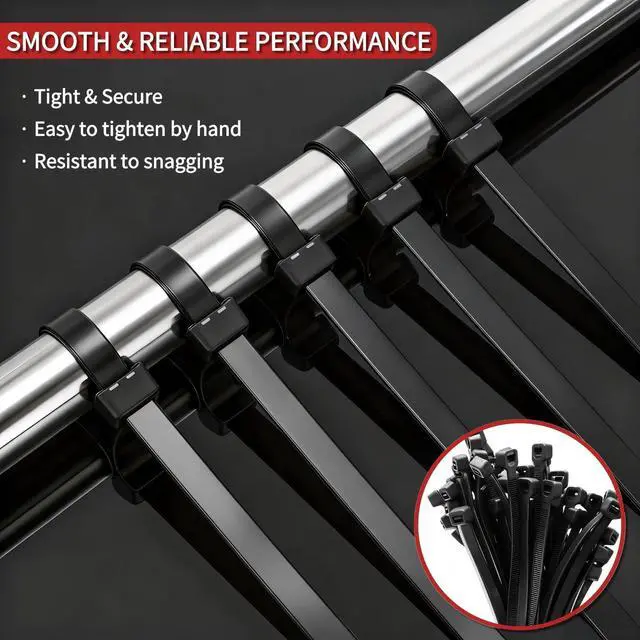 Alt view image 2 of 7 - 200 Pack 24 Inch Heavy Duty Zip Ties, Black Long Cable Ties, Extra Large Self-Locking Wire Ties, Nylon Ties Wraps for Indoor and Outdoor Use, 155 LBS Tensile Strength, UV Resistant