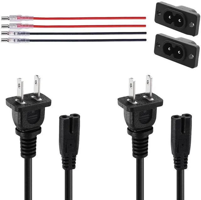 Main image of 2Pcs 4.9Ft 2 Prong C8 AC Power Cord Male-to-Female 18AWG 2.5A Universal 2-Slot AC Power Plug Cable Replacement for TV Speaker Monitor Printer Camera with Adapter