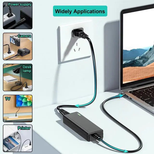Alt view image 4 of 6 - 2Pcs 4.9Ft 2 Prong C8 AC Power Cord Male-to-Female 18AWG 2.5A Universal 2-Slot AC Power Plug Cable Replacement for TV Speaker Monitor Printer Camera with Adapter