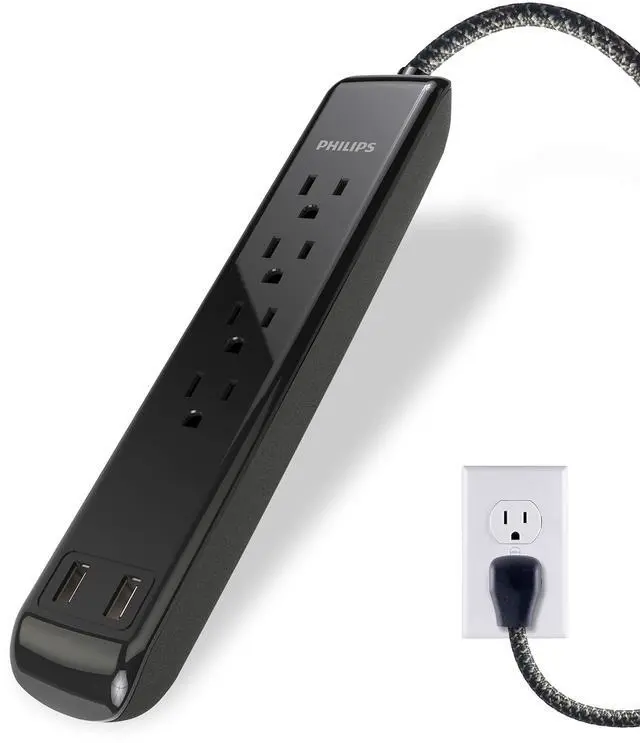 Main image of 4 Outlet Power Strip Surge Protector with 2 USB Ports, 4 Ft Power Cord, Designer Braided Extension Cord, Flat Plug Extension Cord, Perfect for Office or Home Decor, 720 Joules, 2.4A USB, SPC62