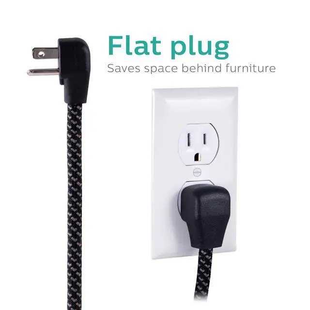 Alt view image 3 of 7 - 4 Outlet Power Strip Surge Protector with 2 USB Ports, 4 Ft Power Cord, Designer Braided Extension Cord, Flat Plug Extension Cord, Perfect for Office or Home Decor, 720 Joules, 2.4A USB, SPC62