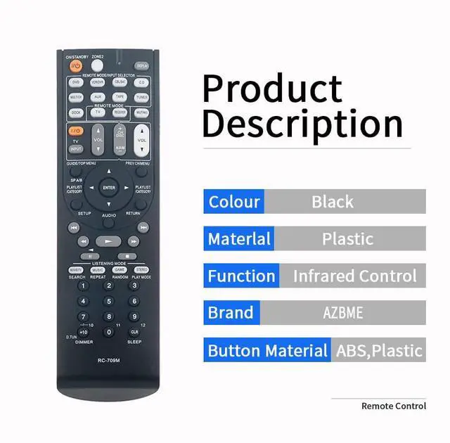 Alt view image 2 of 7 - RC-709M Replacement Remote Control for Onkyo Receiver TX-SR606 TX-SR607 TX-SR608 RC-880M TS-XR606 SR507 TX-NR626 TX-NR636 RC-866M RC-764M RC-710M RC-879M TX-SR607 RC-737M TX-NR525 TX-NR535 HT-R391